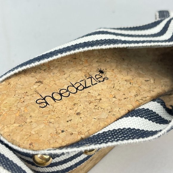 SHOEDAZZLE Womens 8 Abigail Wedge Sandals Black White Stripe Cork Platforms Cute - Picture 8 of 10